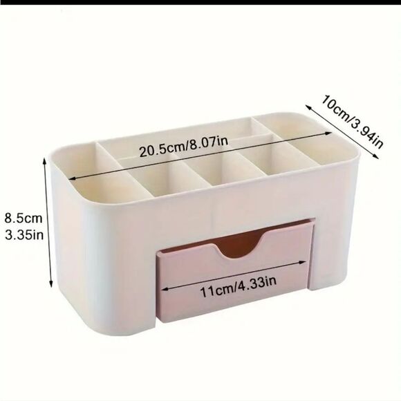 Makeup Organizer Tan Plastic Cosmetic Compartment Storage Box Pink Drawer - Picture 6 of 8